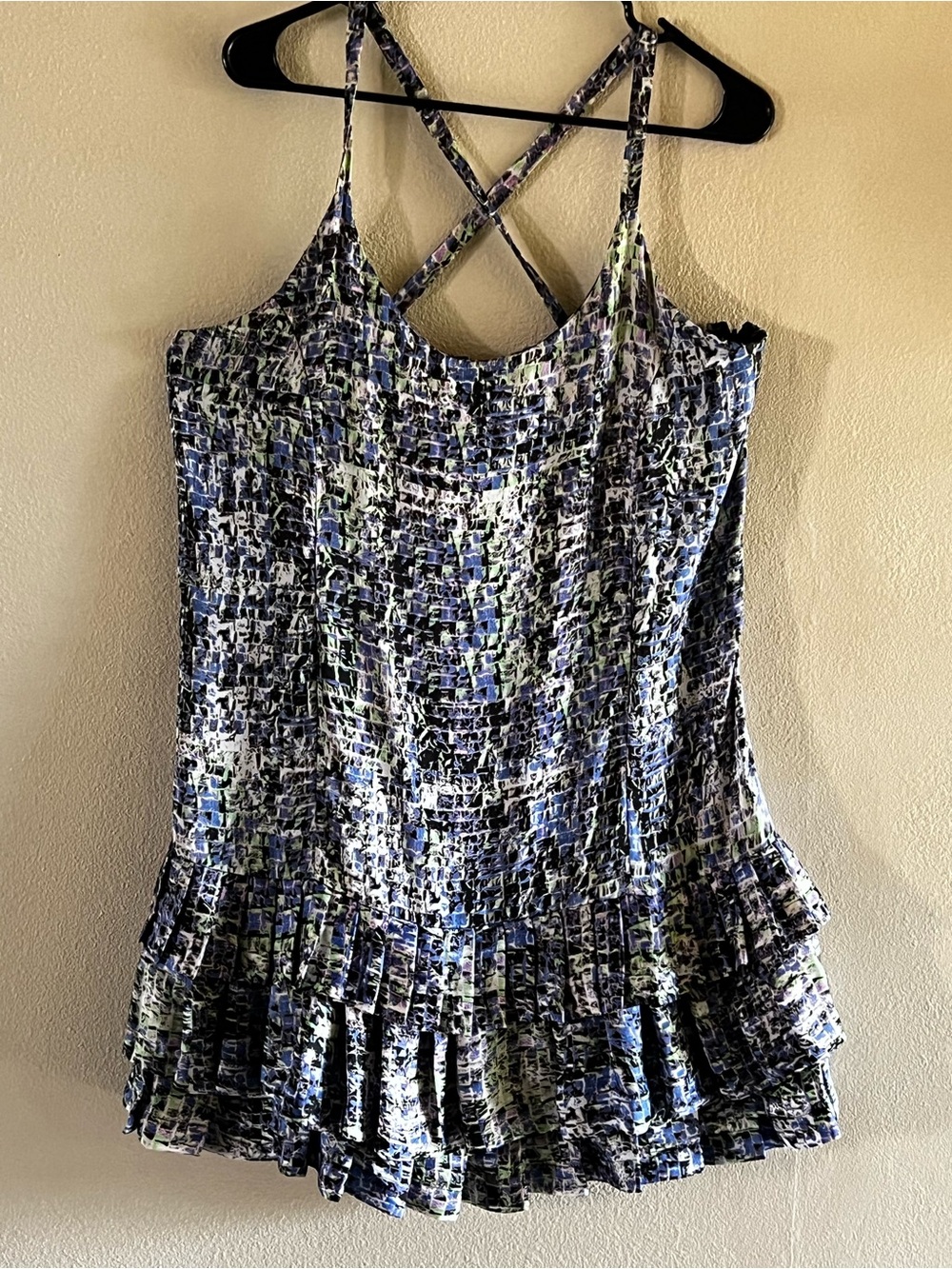 Blue Patterned Ruffle Hem Cami dress